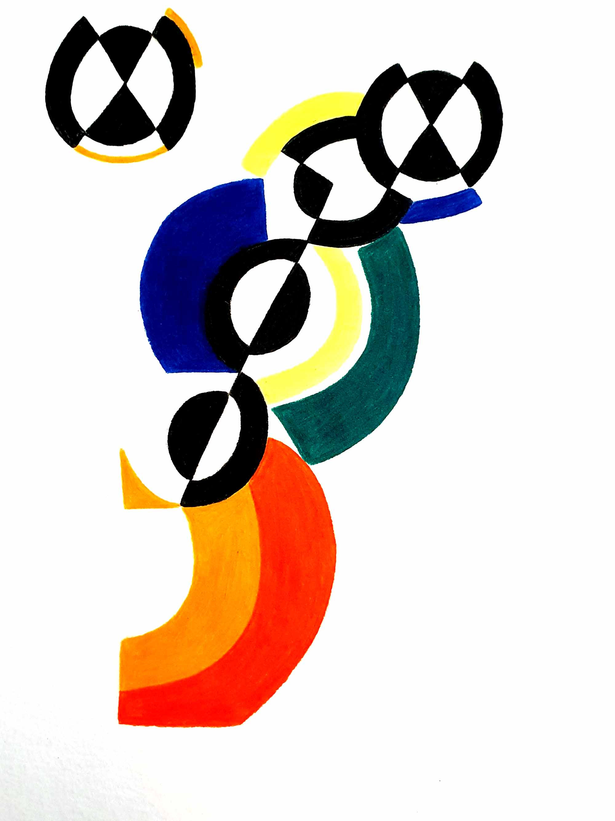 Illustration zum Thema: bunte Kreise und Halbkreise und schwarze Muster