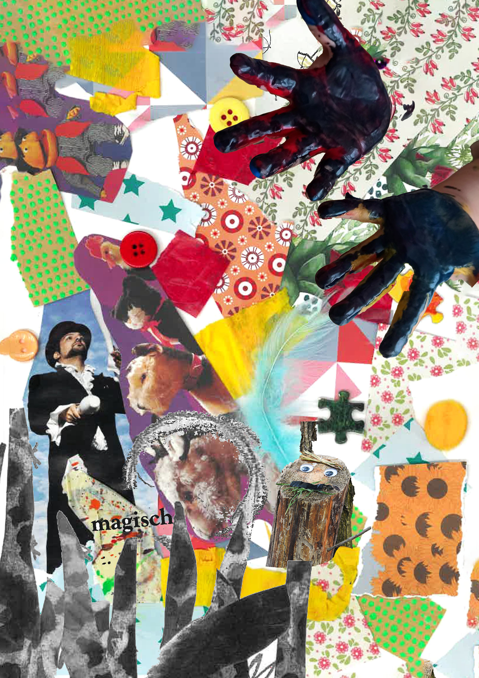 Collage aus Schnipseln bunt und geklebt