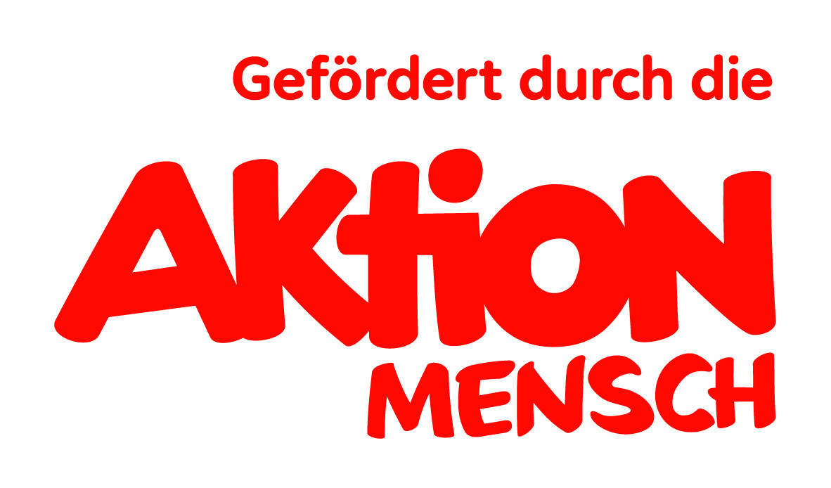 Ein roter Text: Gefördert durch die Aktion Mensch.