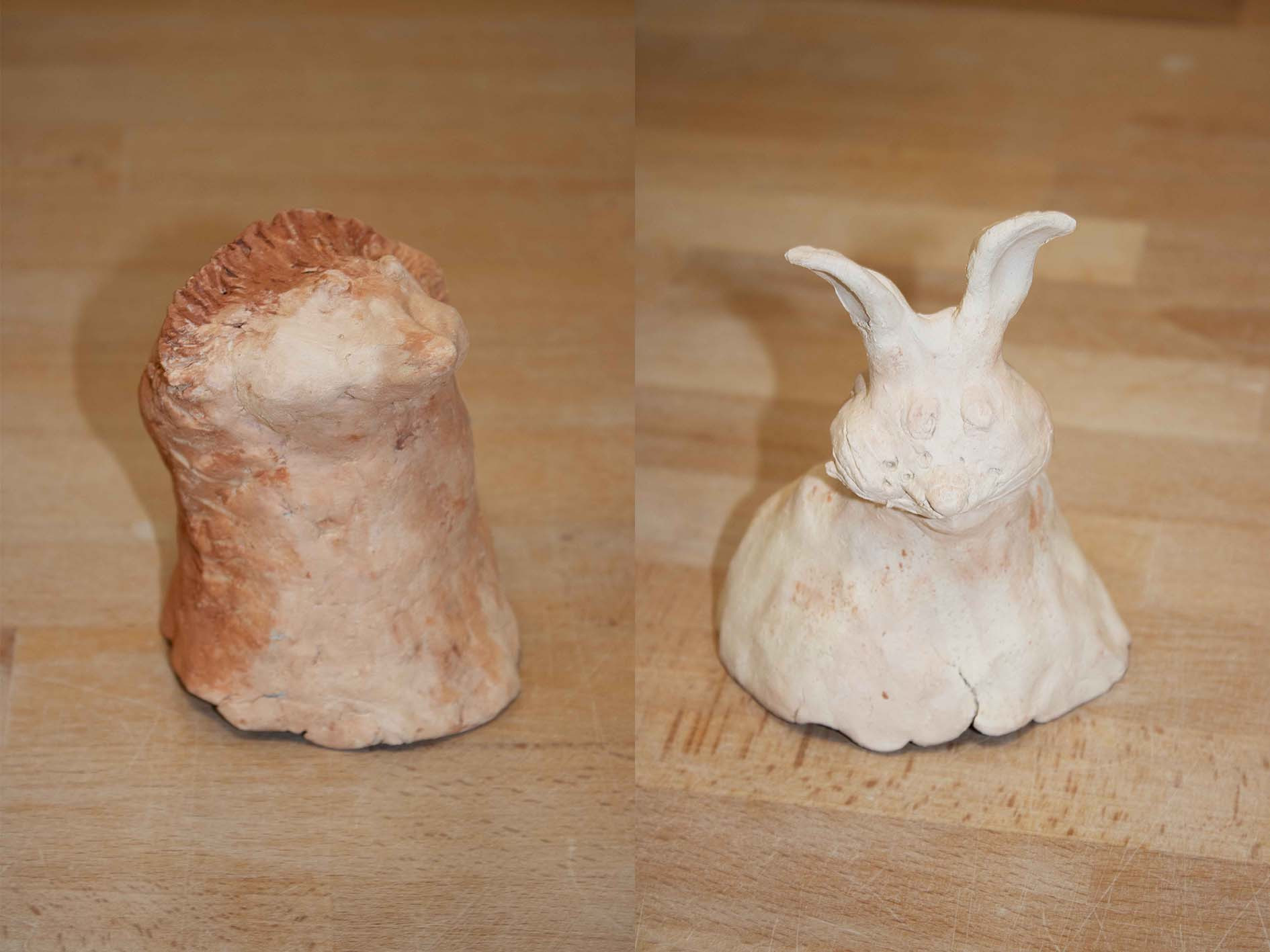 ein Igel aus Ton und ein Hase aus Ton