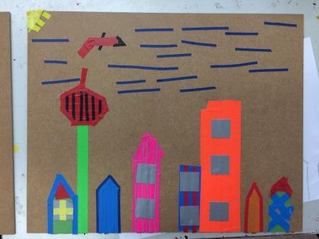 Tape Art mit Skyline einer Stadt als Motiv